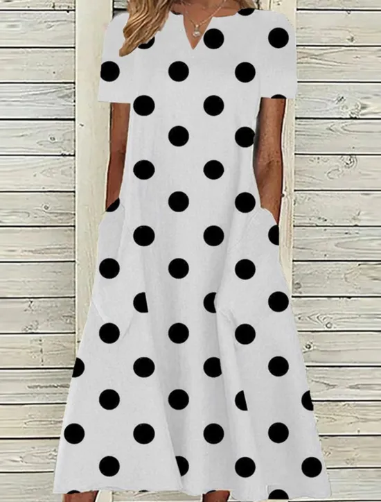 Outlet Women's Midi Dress Casual Dress Polka Dot Pocket Print V Neck Casual Daily Short Sleeve Summer Spring Women Casual Dress