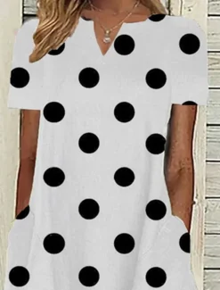 Outlet Women's Midi Dress Casual Dress Polka Dot Pocket Print V Neck Casual Daily Short Sleeve Summer Spring Women Casual Dress