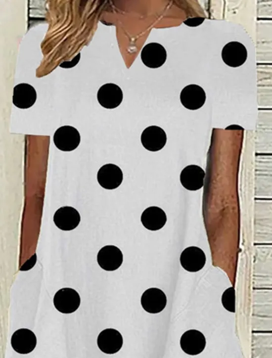 Outlet Women's Midi Dress Casual Dress Polka Dot Pocket Print V Neck Casual Daily Short Sleeve Summer Spring Women Casual Dress