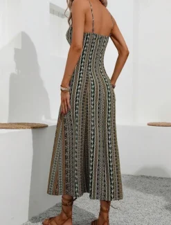 Discount Women's Midi Dress Casual Dress Summer Dress Slip Dress Boho Dress Elegant Fashion Modern Daily Beach Weekend Regular Fit Striped Sleeveless V Neck Red Green Summer Women Cocktail Dress
