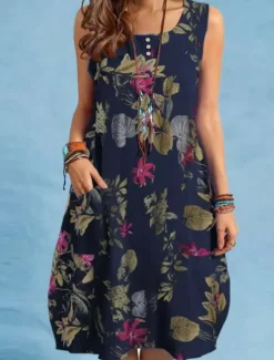 Online Women's Midi Dress Casual Dress Elegant Stylish Basic Vacation Daily Regular Fit Floral Sleeveless Crew Neck Yellow Red Navy Blue Summer Spring Women Spring Dresses