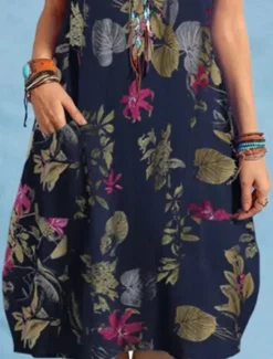 Online Women's Midi Dress Casual Dress Elegant Stylish Basic Vacation Daily Regular Fit Floral Sleeveless Crew Neck Yellow Red Navy Blue Summer Spring Women Spring Dresses