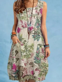 Online Women's Midi Dress Casual Dress Elegant Stylish Basic Vacation Daily Regular Fit Floral Sleeveless Crew Neck Yellow Red Navy Blue Summer Spring Women Spring Dresses