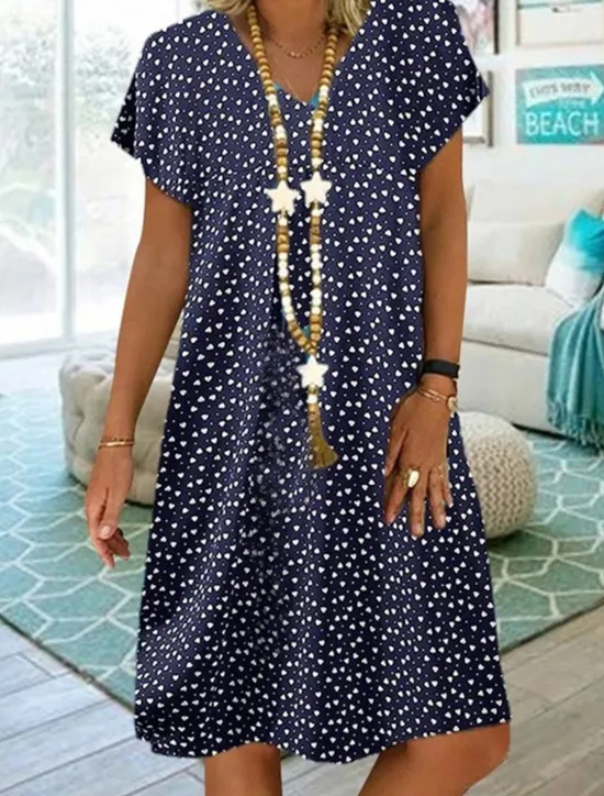 Online Women's Midi Dress Casual Dress Shift Dress Polka Dot Print V Neck Basic Daily Vacation Short Sleeve Summer Spring Women Vacation Dresses