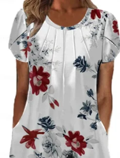 Sale Women's Midi Dress Casual Dress A Line Dress Elegant Vintage Stylish Lantern Sleeve Vacation Daily Fall Dress Regular Fit Floral Short Sleeve Crew Neck White Light Green Green Dark Blue Spring Fall Women Spring Dresses