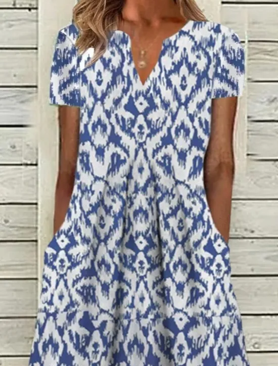 Sale Women's Midi Dress Casual Dress Shift Dress Short Sleeve Geometric Pocket Spring Summer V Neck Basic Daily Vacation Summer Dress Women Casual Dress