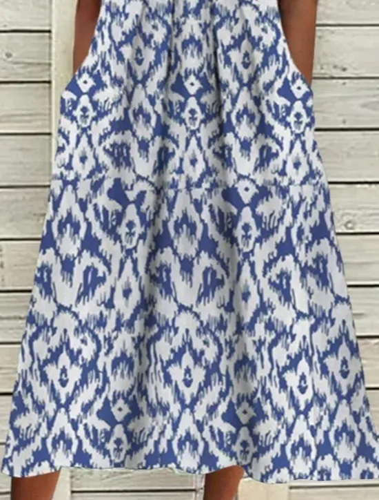 Sale Women's Midi Dress Casual Dress Shift Dress Short Sleeve Geometric Pocket Spring Summer V Neck Basic Daily Vacation Summer Dress Women Casual Dress