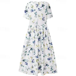 Online Women's Midi Dress Casual Dress Floral Print Ruched Print Crew Neck Basic Casual Daily Short Sleeve Summer Spring Women Spring Dresses