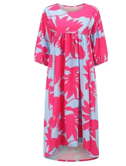 Sale Women's Midi Dress Casual Dress Floral Dress Stylish Casual Outdoor Vacation Holiday Loose Fit Floral Leopard Pure Color Half Sleeve Crew Neck Black Purple Fuchsia Green Spring Fall Autumn Women Vacation Dresses