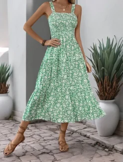 Sale Women's Midi Dress Casual Dress Slip Dress Stylish Casual Vacation Daily Regular Fit Floral Sleeveless Strap Black Navy Blue Blue Orange Summer Women Spring Dresses