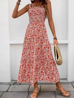 Sale Women's Midi Dress Casual Dress Slip Dress Stylish Casual Vacation Daily Regular Fit Floral Sleeveless Strap Black Navy Blue Blue Orange Summer Women Spring Dresses