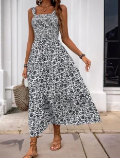 Sale Women's Midi Dress Casual Dress Slip Dress Stylish Casual Vacation Daily Regular Fit Floral Sleeveless Strap Black Navy Blue Blue Orange Summer Women Spring Dresses