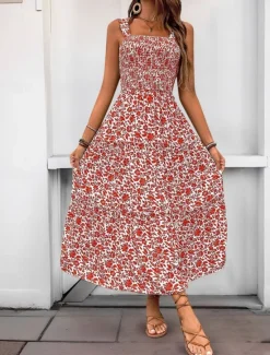 Sale Women's Midi Dress Casual Dress Slip Dress Stylish Casual Vacation Daily Regular Fit Floral Sleeveless Strap Black Navy Blue Blue Orange Summer Women Spring Dresses