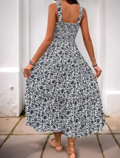 Sale Women's Midi Dress Casual Dress Slip Dress Stylish Casual Vacation Daily Regular Fit Floral Sleeveless Strap Black Navy Blue Blue Orange Summer Women Spring Dresses
