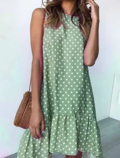 Hot Women's Midi Dress Casual Dress Tank Dress Stylish Casual Vacation Daily Regular Fit Polka Dot Sleeveless Crew Neck Yellow Sky Blue Green Spring Fall Women Sundresses