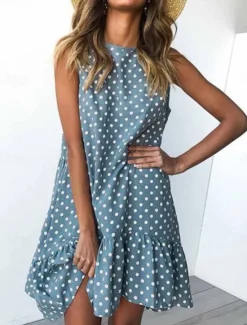 Hot Women's Midi Dress Casual Dress Tank Dress Stylish Casual Vacation Daily Regular Fit Polka Dot Sleeveless Crew Neck Yellow Sky Blue Green Spring Fall Women Sundresses