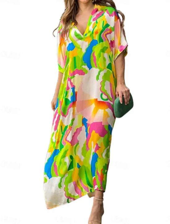 Sale Women's Midi Dress Casual Dress Stylish Casual Vacation Party Work Loose Fit Graphic Short Sleeve V Neck Summer Spring Fall Women Vacation Dresses