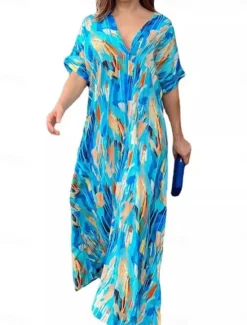 Sale Women's Midi Dress Casual Dress Stylish Casual Vacation Party Work Loose Fit Graphic Short Sleeve V Neck Summer Spring Fall Women Vacation Dresses