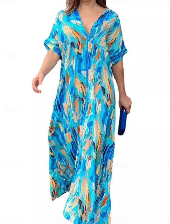 Sale Women's Midi Dress Casual Dress Stylish Casual Vacation Party Work Loose Fit Graphic Short Sleeve V Neck Summer Spring Fall Women Vacation Dresses