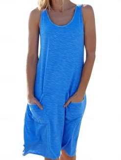 New Women's Midi Dress Casual Dress Tank Dress Basic Casual Vacation Daily Regular Fit Graphic Sleeveless U Neck Black White Pink Sky Blue Summer Women Sundresses