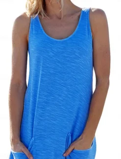 New Women's Midi Dress Casual Dress Tank Dress Basic Casual Vacation Daily Regular Fit Graphic Sleeveless U Neck Black White Pink Sky Blue Summer Women Sundresses