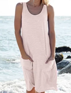 New Women's Midi Dress Casual Dress Tank Dress Basic Casual Vacation Daily Regular Fit Graphic Sleeveless U Neck Black White Pink Sky Blue Summer Women Sundresses