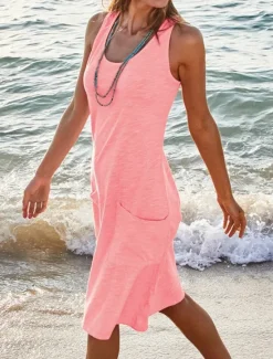 New Women's Midi Dress Casual Dress Tank Dress Basic Casual Vacation Daily Regular Fit Graphic Sleeveless U Neck Black White Pink Sky Blue Summer Women Sundresses