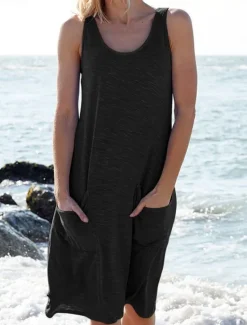 New Women's Midi Dress Casual Dress Tank Dress Basic Casual Vacation Daily Regular Fit Graphic Sleeveless U Neck Black White Pink Sky Blue Summer Women Sundresses
