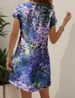Outlet Women's Midi Dress Casual Dress T Shirt Dress Tee Dress Sundress A Line Dress Vacation Casual Beach Beach Regular Fit Floral Graphic Leaf Short Sleeve V Neck Yellow Pink Blue Purple Summer Spring Women Vacation Dresses