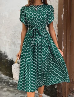 Outlet Women's Midi Dress Casual Dress A Line Dress Stylish Casual Vacation Daily Regular Fit Floral Short Sleeve V Neck Summer Women Spring Dresses|Floral Dresses