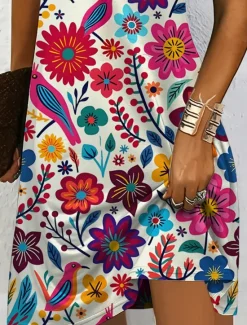 New Women's Midi Dress Casual Dress T Shirt Dress Tee Dress Sundress A Line Dress Vacation Casual Beach Beach Regular Fit Floral Graphic Short Sleeve V Neck Yellow Red Blue Purple Summer Spring Women Vacation Dresses