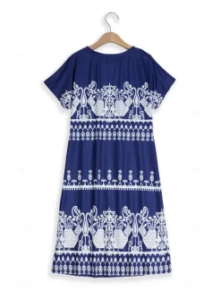 Hot Women's Midi Dress Casual Dress Summer Floral Print V Neck Elegant Street Holiday Short Sleeve Summer Women T Shirt Dresses