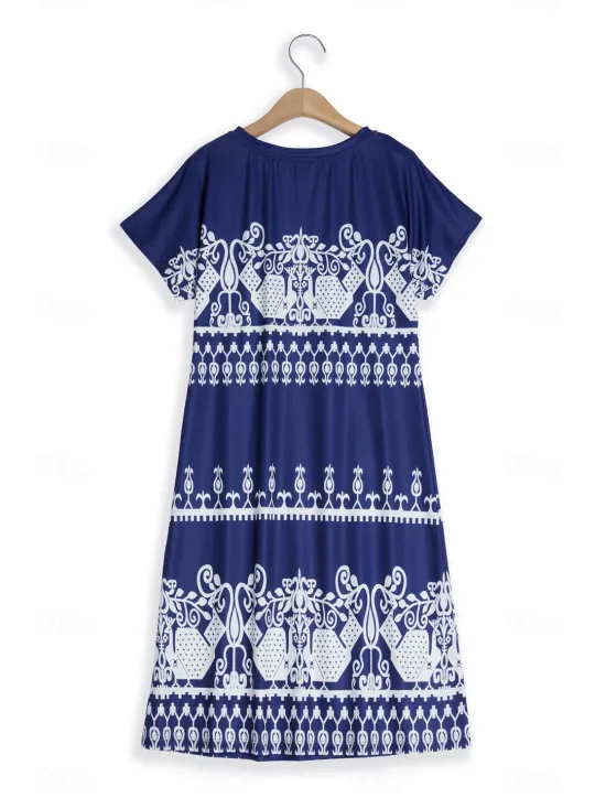 Hot Women's Midi Dress Casual Dress Summer Floral Print V Neck Elegant Street Holiday Short Sleeve Summer Women T Shirt Dresses