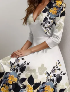 Clearance Women's Midi Dress Casual Dress Swing Dress Semi Formal Dress A Line Dress Streetwear A Line Formal Vacation Party Regular Fit Floral 3/4 Length Sleeve V Neck Spring Women Cocktail Dress