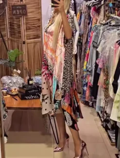 Outlet Women's Midi Dress Casual Dress A Line Dress Stylish Casual Vacation Daily Loose Fit Heart Floral Leopard Short Sleeve V Neck Pink Blue Green Summer Women Vacation Dresses