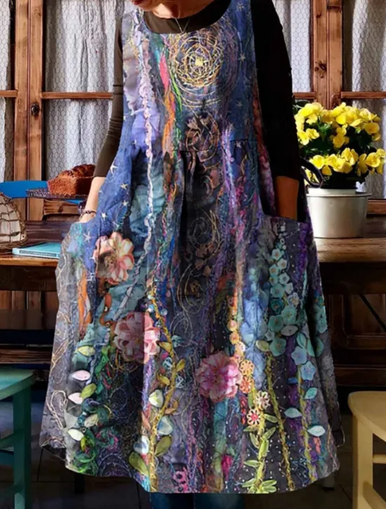 Hot Women's Midi Dress Casual Dress Cotton Linen Dress Summer Dress Print Dress Fashion Modern Daily Weekend Regular Fit Floral Sleeveless Crew Neck Red Royal Blue Summer Women Floral Dresses