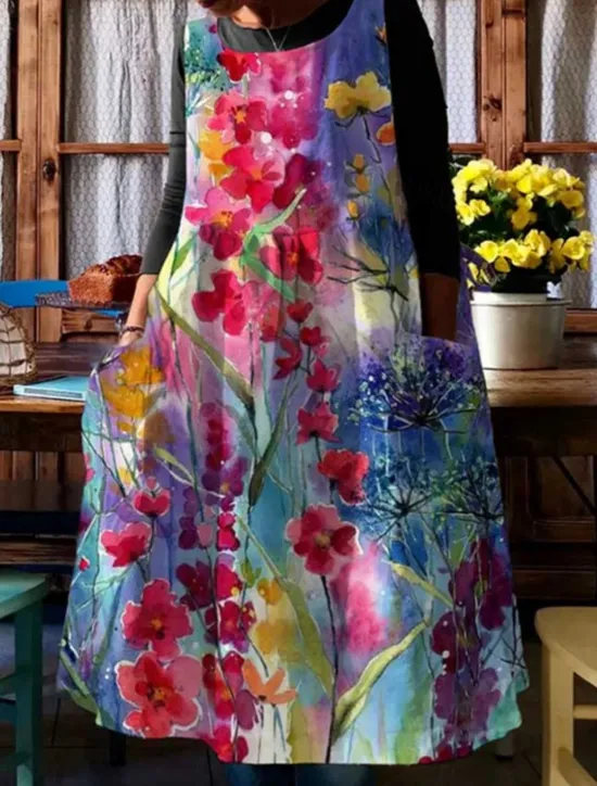 Hot Women's Midi Dress Casual Dress Cotton Linen Dress Summer Dress Print Dress Fashion Modern Daily Weekend Regular Fit Floral Sleeveless Crew Neck Red Royal Blue Summer Women Floral Dresses