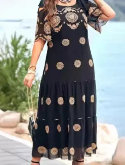 Hot Women's Midi Dress Casual Dress Cocktail Dress Wedding Guest Dress Chiffon Dress Elegant Stylish Casual Vacation Casual Daily Loose Fit Graphic Short Sleeve Crew Neck Summer Spring Women Cocktail Dress
