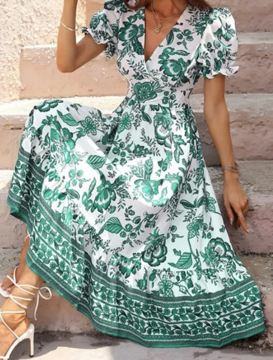 Discount Women's Midi Dress Casual Dress Swing Dress A Line Dress Summer Dress Streetwear A Line Vacation Street Holiday Regular Fit Floral Short Sleeve V Neck Black Red Blue Green Summer Women Spring Dresses|Floral Dresses