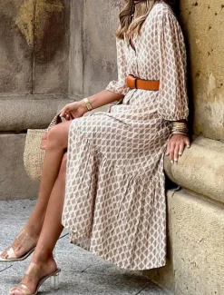 Hot Women's Midi Dress Casual Dress Boho Chic Dresses Bohemia Streetwear A Line Vacation Street Holiday Loose Fit Floral Long Sleeve V Neck Summer Spring Women Casual Dress