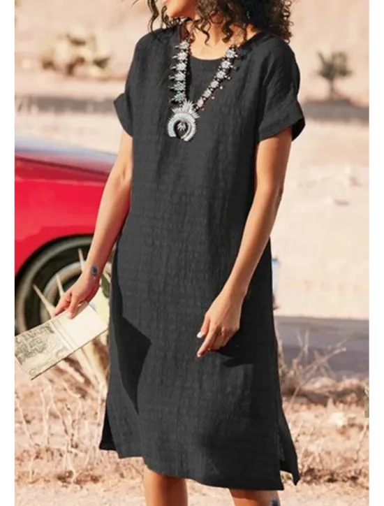 Clearance Women's Midi Dress Casual Dress Cotton Linen Dress Fashion Modern Outdoor Going out Weekend Regular Fit Plain Short Sleeve Crew Neck Black White Red Gray Summer Women Casual Dress