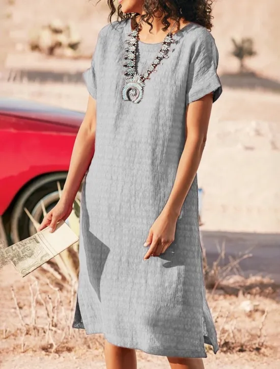 Clearance Women's Midi Dress Casual Dress Cotton Linen Dress Fashion Modern Outdoor Going out Weekend Regular Fit Plain Short Sleeve Crew Neck Black White Red Gray Summer Women Casual Dress