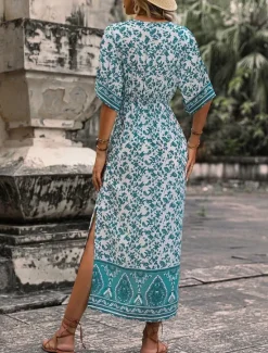 New Women's Midi Dress Casual Dress A Line Dress Summer Dress Boho Dress Hawaiian Stylish Vacation Daily Date Regular Fit Floral Short Sleeve V Neck Summer Women Spring Dresses