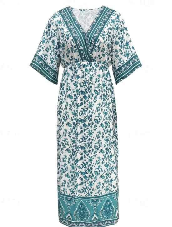 New Women's Midi Dress Casual Dress A Line Dress Summer Dress Boho Dress Hawaiian Stylish Vacation Daily Date Regular Fit Floral Short Sleeve V Neck Summer Women Spring Dresses