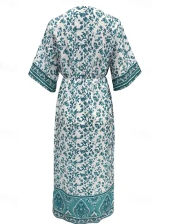 New Women's Midi Dress Casual Dress A Line Dress Summer Dress Boho Dress Hawaiian Stylish Vacation Daily Date Regular Fit Floral Short Sleeve V Neck Summer Women Spring Dresses