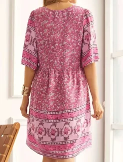 Outlet Women's Midi Dress Casual Dress Summer Dress Boho Dress Streetwear Vacation Street Holiday Regular Fit Graphic Short Sleeve V Neck Pink Red Navy Blue Blue Summer Women Floral Dresses