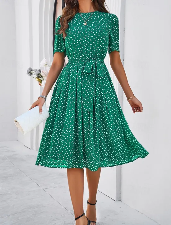 Discount Women's Midi Dress Casual Dress Summer Dress Streetwear Vacation Street Holiday Regular Fit Polka Dot Short Sleeve Crew Neck Black Red Blue Green Summer Women Cocktail Dress