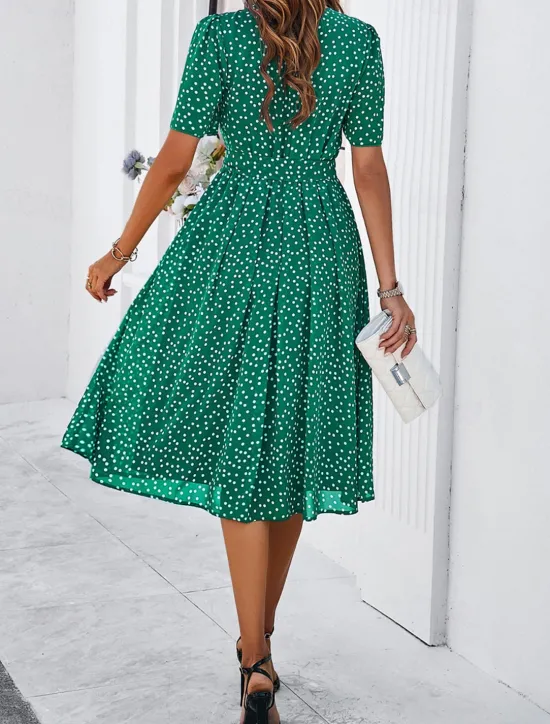Discount Women's Midi Dress Casual Dress Summer Dress Streetwear Vacation Street Holiday Regular Fit Polka Dot Short Sleeve Crew Neck Black Red Blue Green Summer Women Cocktail Dress