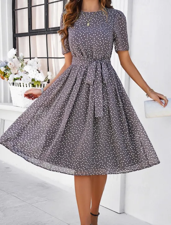 Discount Women's Midi Dress Casual Dress Summer Dress Streetwear Vacation Street Holiday Regular Fit Polka Dot Short Sleeve Crew Neck Black Red Blue Green Summer Women Cocktail Dress