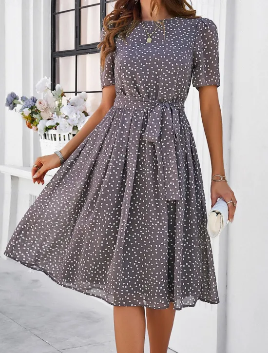 Discount Women's Midi Dress Casual Dress Summer Dress Streetwear Vacation Street Holiday Regular Fit Polka Dot Short Sleeve Crew Neck Black Red Blue Green Summer Women Cocktail Dress